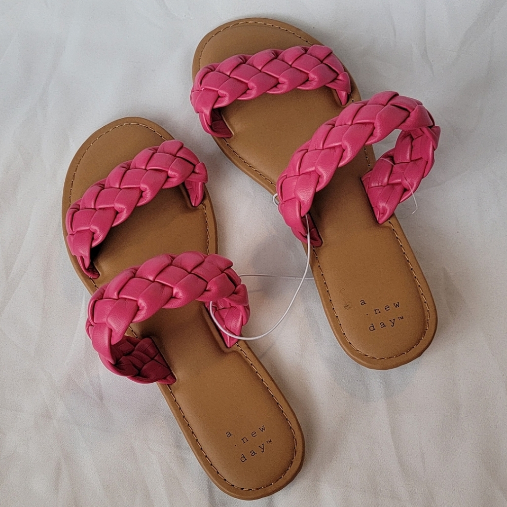 A New Day Lucy Braided 2 Strap Slide Sandals Pink